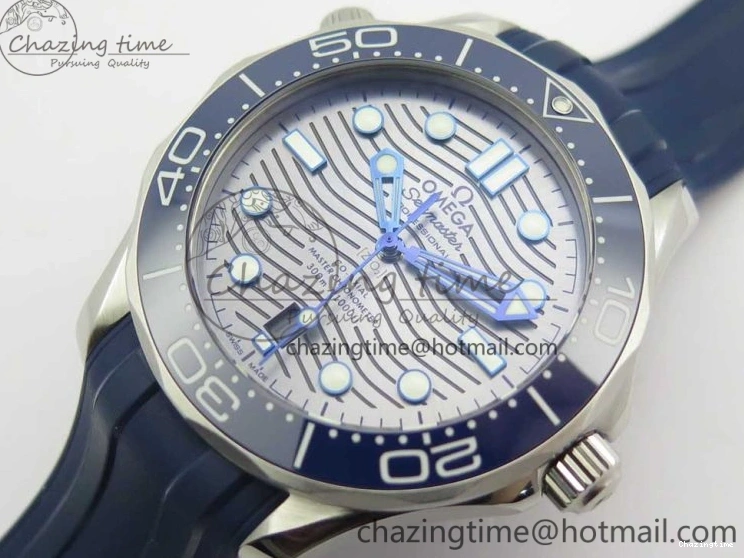 0406 StreetReady 2018 Seamaster Diver 300M VSF 1:1 Best Edition Blue Ceramic Gray Dial on Blue Rubber Strap A8800 V2 (Black Balance Wheel) 7963